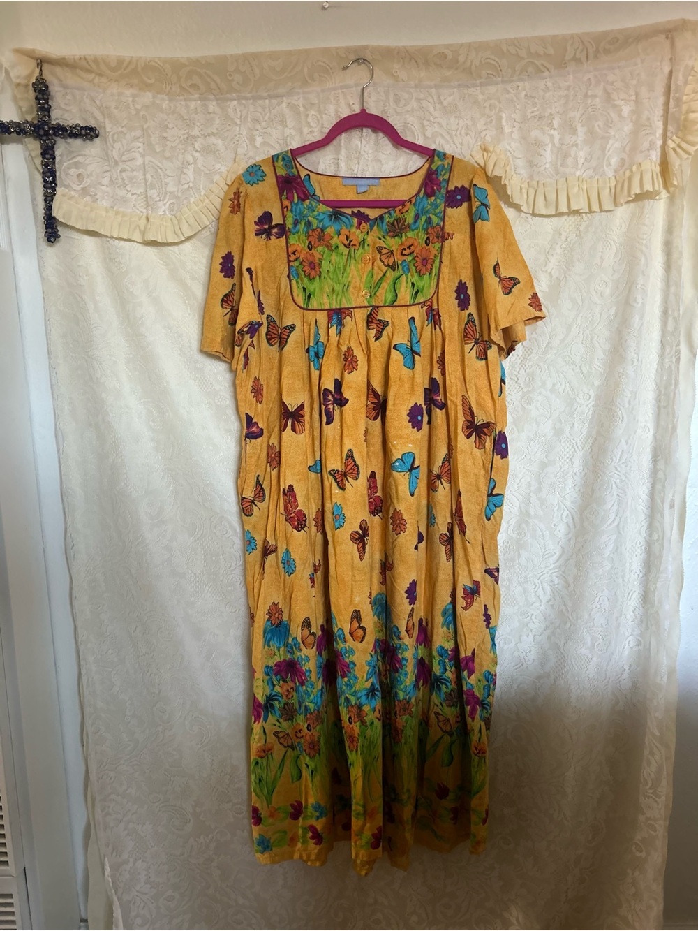 Only Necessities Yellow Butterfly Cotton Maxi Dress L
